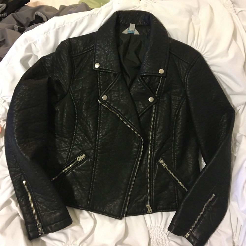 Faux leather moto motorcycle jacket